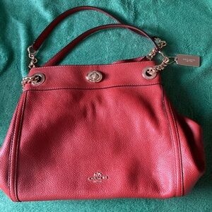 Coach Red Pebbled Leather Shoulder Bag